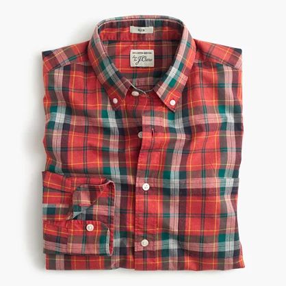 Secret Wash shirt in heather poplin red plaid | J.Crew US