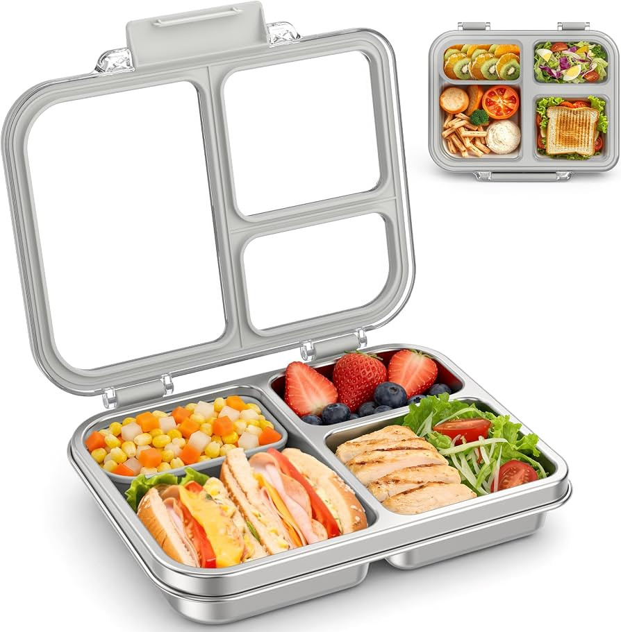 BABHAMNESS Stainless Steel Bento Lunch Box for Kids Adults, 3 Compartments Metal Bento Box with T... | Amazon (US)