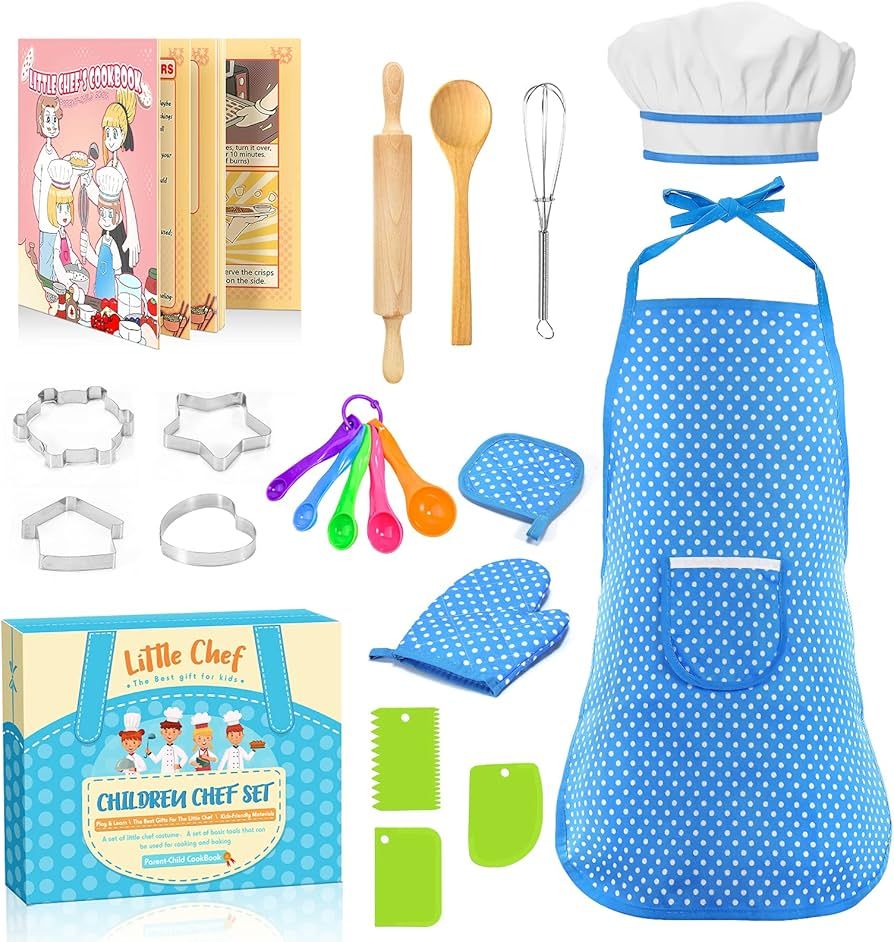 Toyze Apron for Kids Cooking Toys for 3-8 Year Old Girls Boys, Chef Costume for Kids Chef Hat and... | Amazon (US)