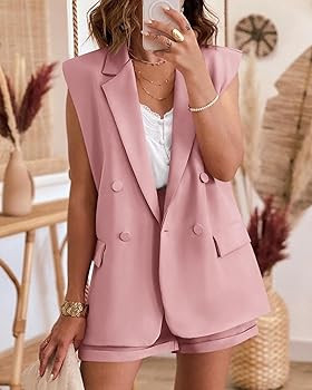 KIRUNDO Womens 2 Piece Sets Summer 2025 Dressy Sleeveless Blazer and High Waist Shorts Set Suit B... | Amazon (US)