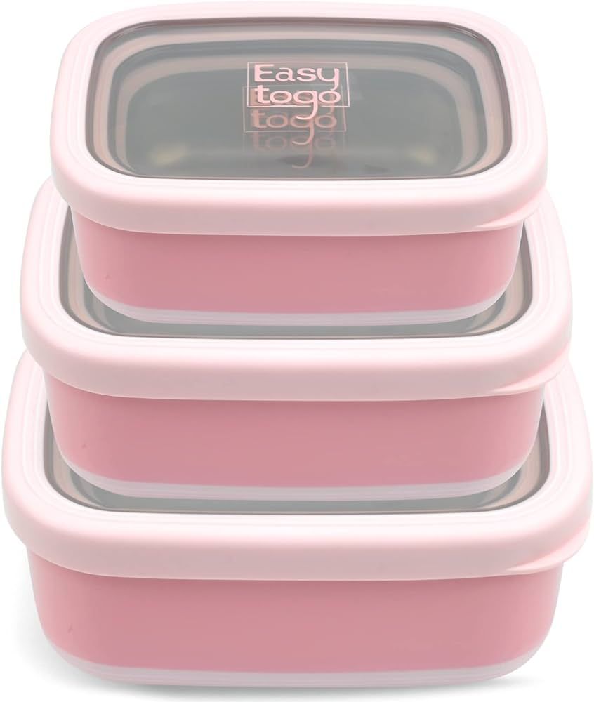 Easy Togo 3 Pack Pink Stainless Steel Lunch Containers with Lids Anti-Slip Silicone Base, Bento B... | Amazon (US)