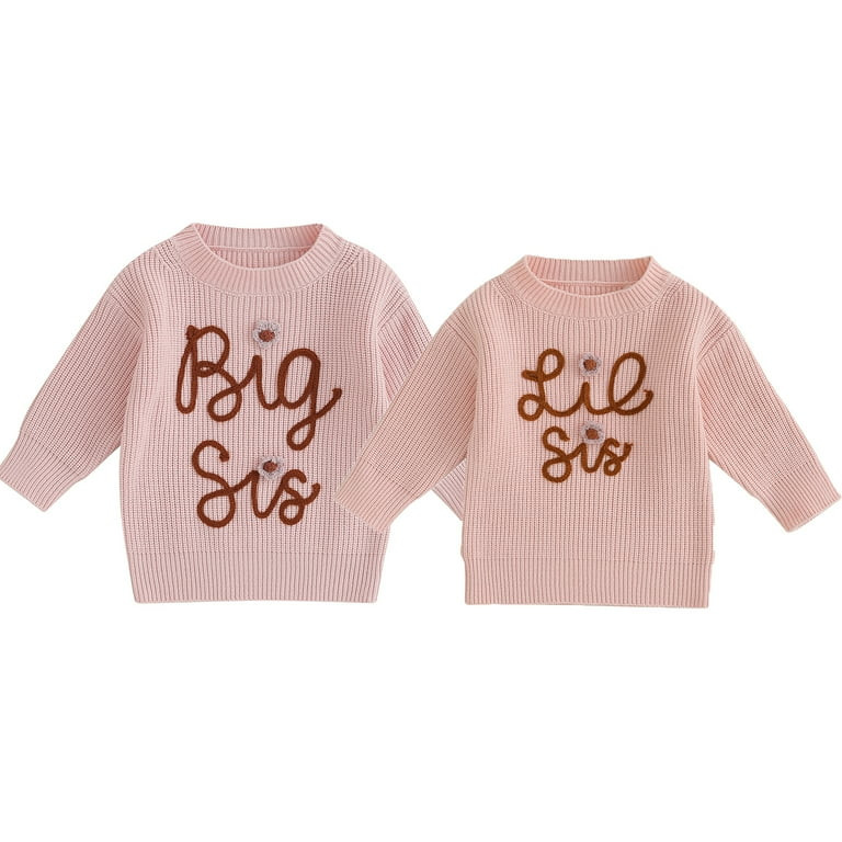 Little Big Sister Matching Outfits Toddler Baby Girl Sweater Letter Embroidery Long Sleeve Crew N... | Walmart (US)
