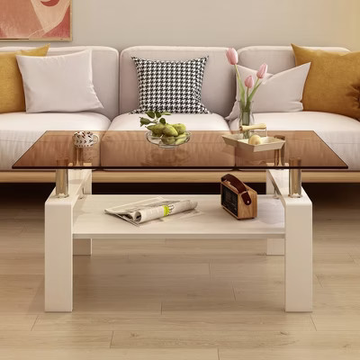 Rectangle Coffee Table with Glass Top and MDF Layer, Modern Living Room Table | Target