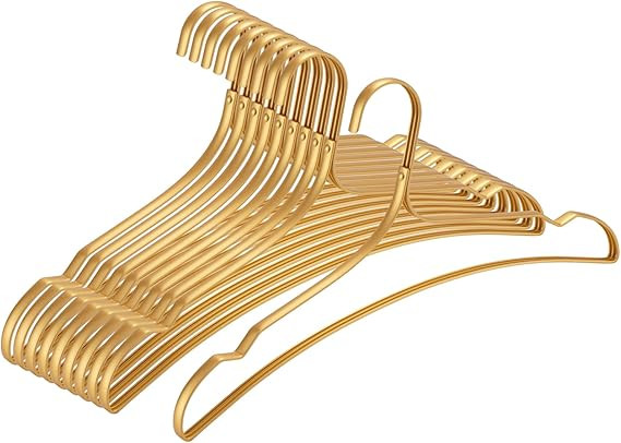 10 Pack Gold Aluminum Hangers, 15 Inch Skirt Hangers, Heavy Duty Standard Hangers, Suit Hangers, ... | Amazon (US)