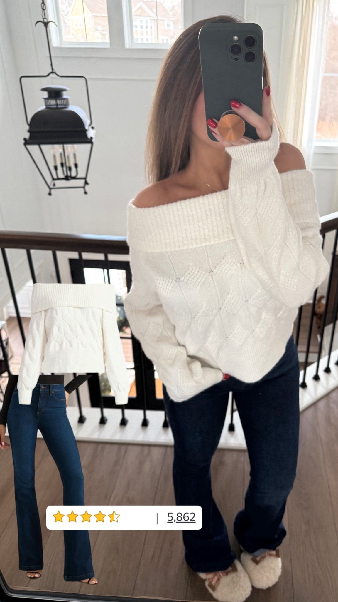 Oh my gosh these viral jeans!!! They sell out quick but they do restock. I’m 5’3 and get the long version and they do run small so size up!! Maybe even 2 sizes if you are in between. But they are SO flattering!! The sweater also runs small. Size up if you want it less tight! 

#LTKFindsUnder50 #LTKU #LTKootd