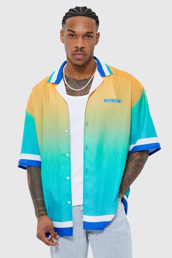 Short Sleeve Slub Boxy Oversized Graphic Shirt | boohooMAN (US & Canada)