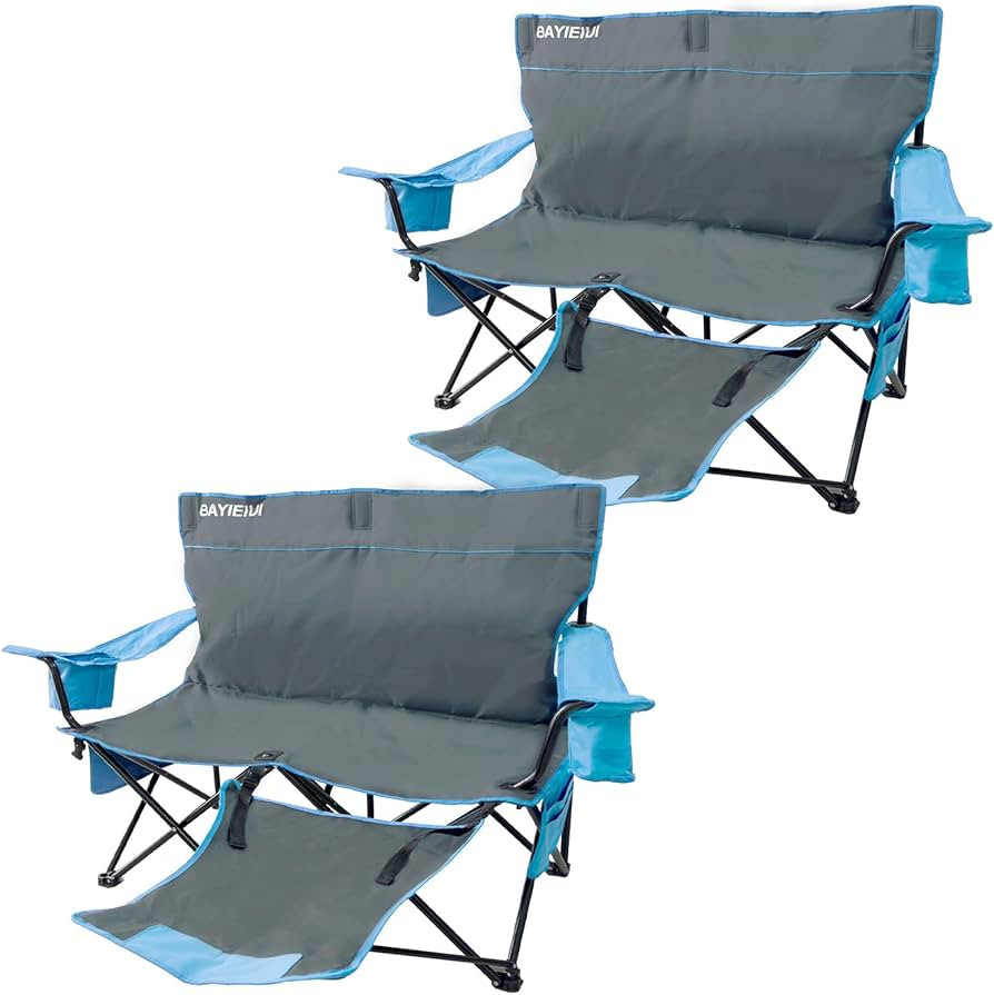 Paquete de 2 sillas de campamento dobles con reposapiés, silla de campamento plegable portátil ... | Amazon (US)