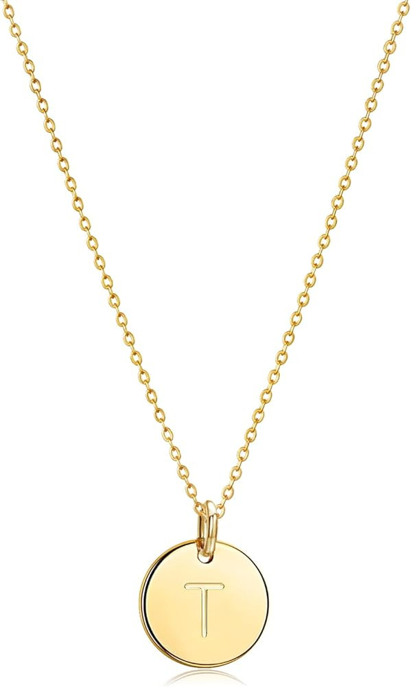 Amazon.com: Bemoly Initial Necklace for Women Round 11MM Coin Disc Double Side Engraved Letter T ... | Amazon (US)