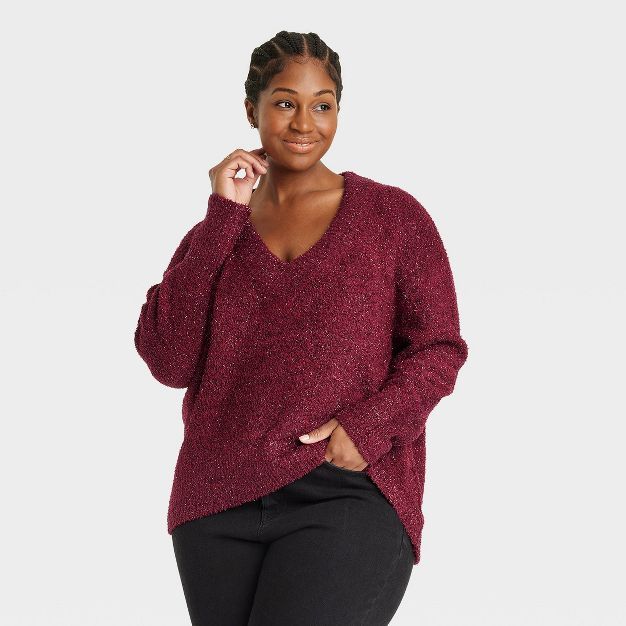 Women's Plus Size Lurex V-Neck Sweater - Ava & Viv™ | Target