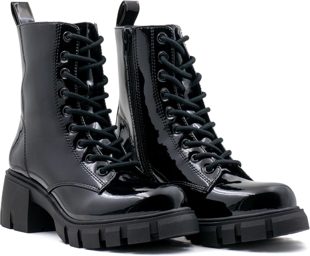 Women's Lace Up Combat Platform Ankle Boots With Thick Sole, Side Zipper Shoes Mid Calf Booties f... | Amazon (US)