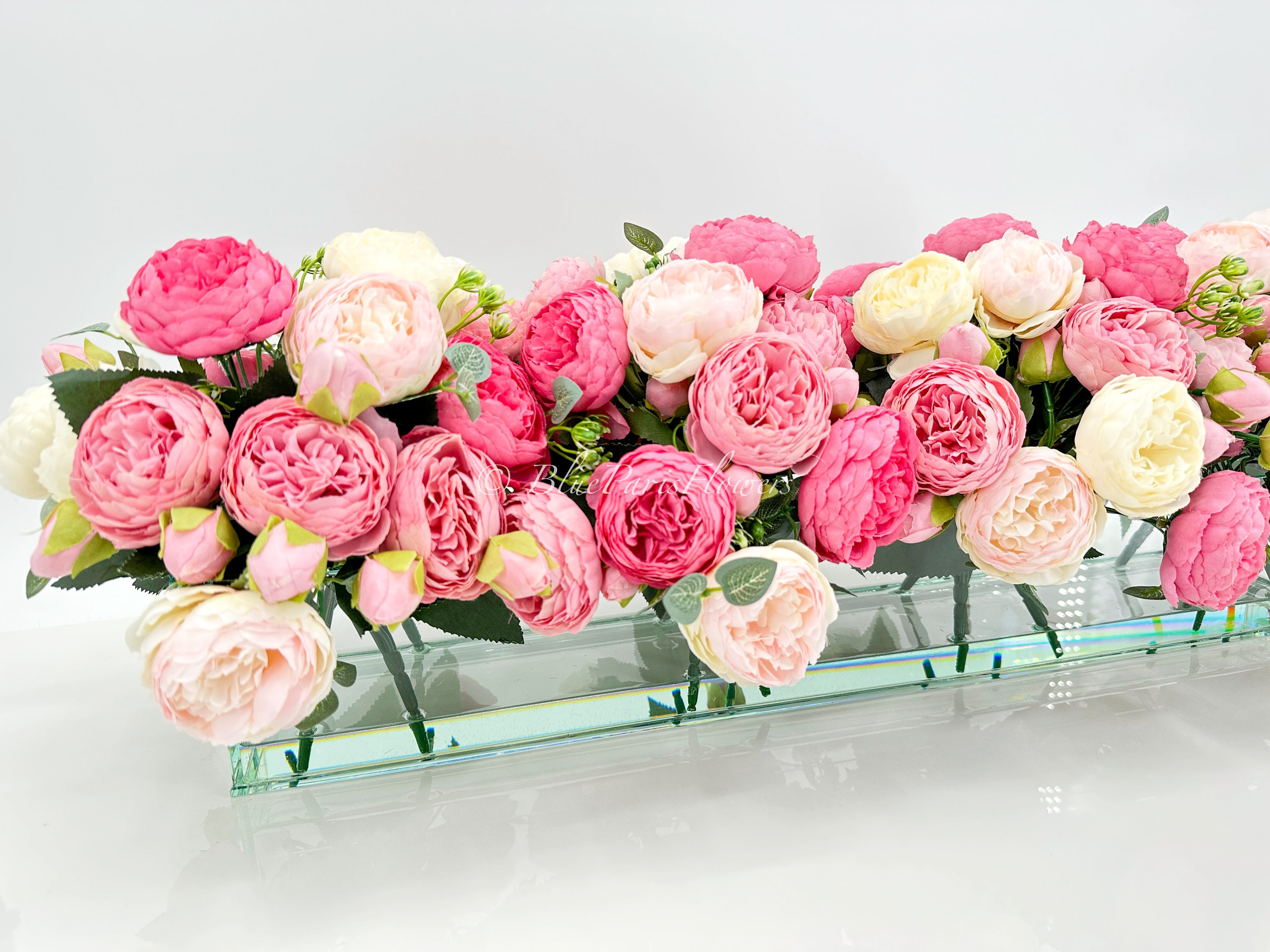 Pink Peony Arrangement: Modern Faux Floral Centerpiece in Glass Vase | Etsy (Global)