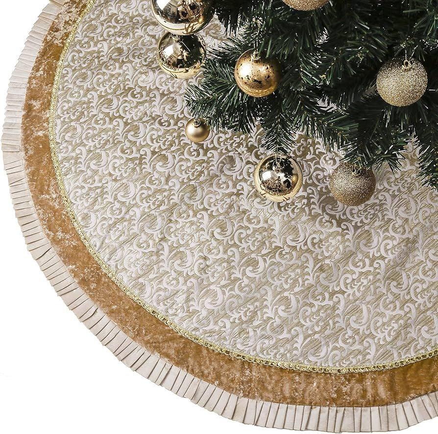 Valery Madelyn Christmas Tree Skirt for Tree Decorations, 48 Inch Fabric Silver Gold Small Xmas V... | Amazon (US)