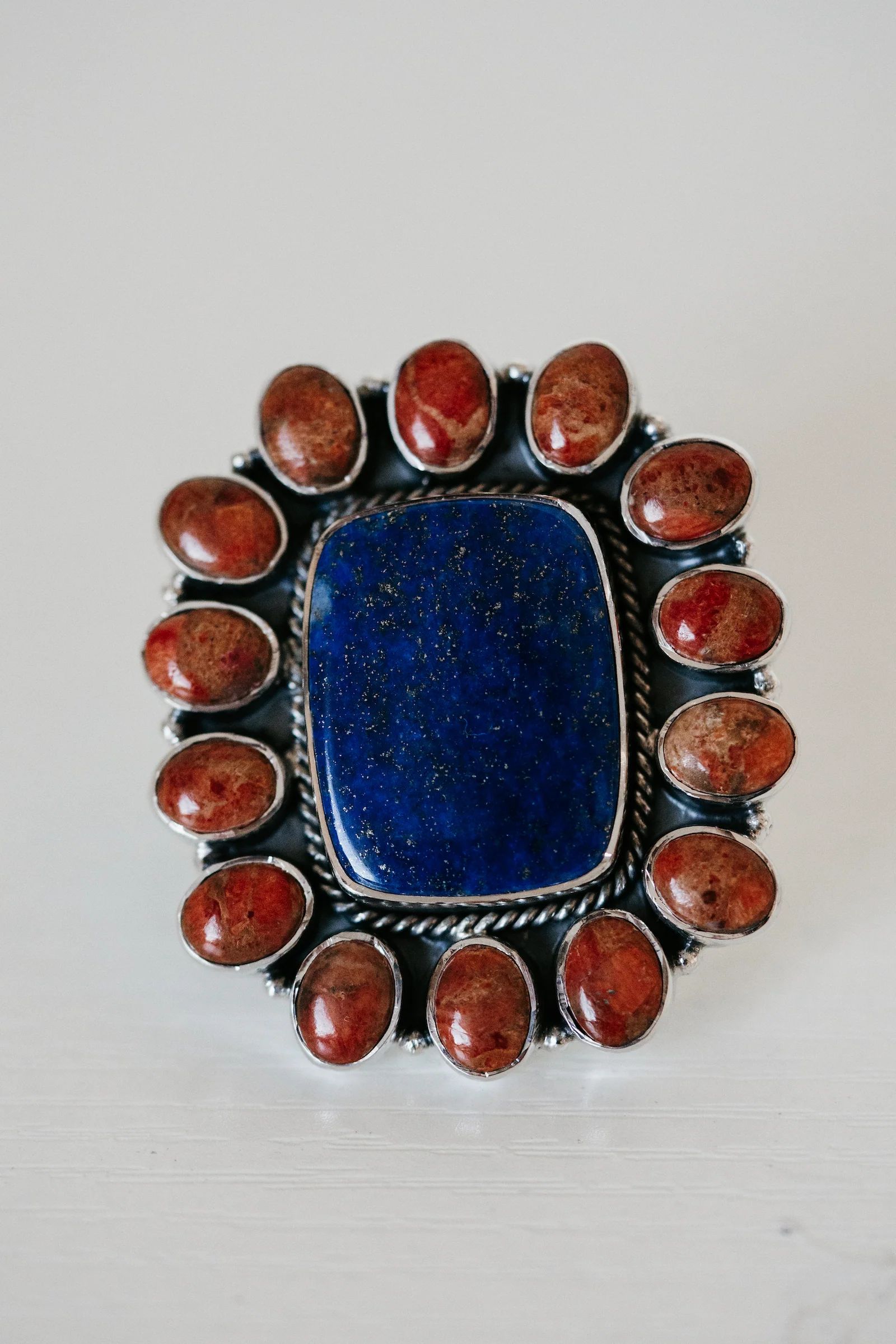 Aluma Ring | Coral + Blue Lapis | Goldie Lew Jewelry