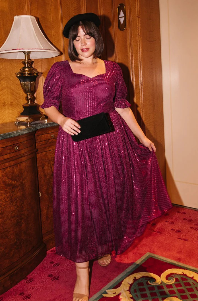 Clara Dress in Plum Sequins | Ivy City Co