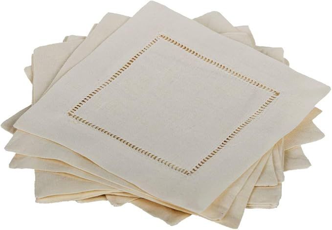 Bumblebee Linens 12 Ecru Linen Cocktail Napkins 6 X 6 Inch Hemstitch Small Cloth Beverage Party B... | Amazon (US)