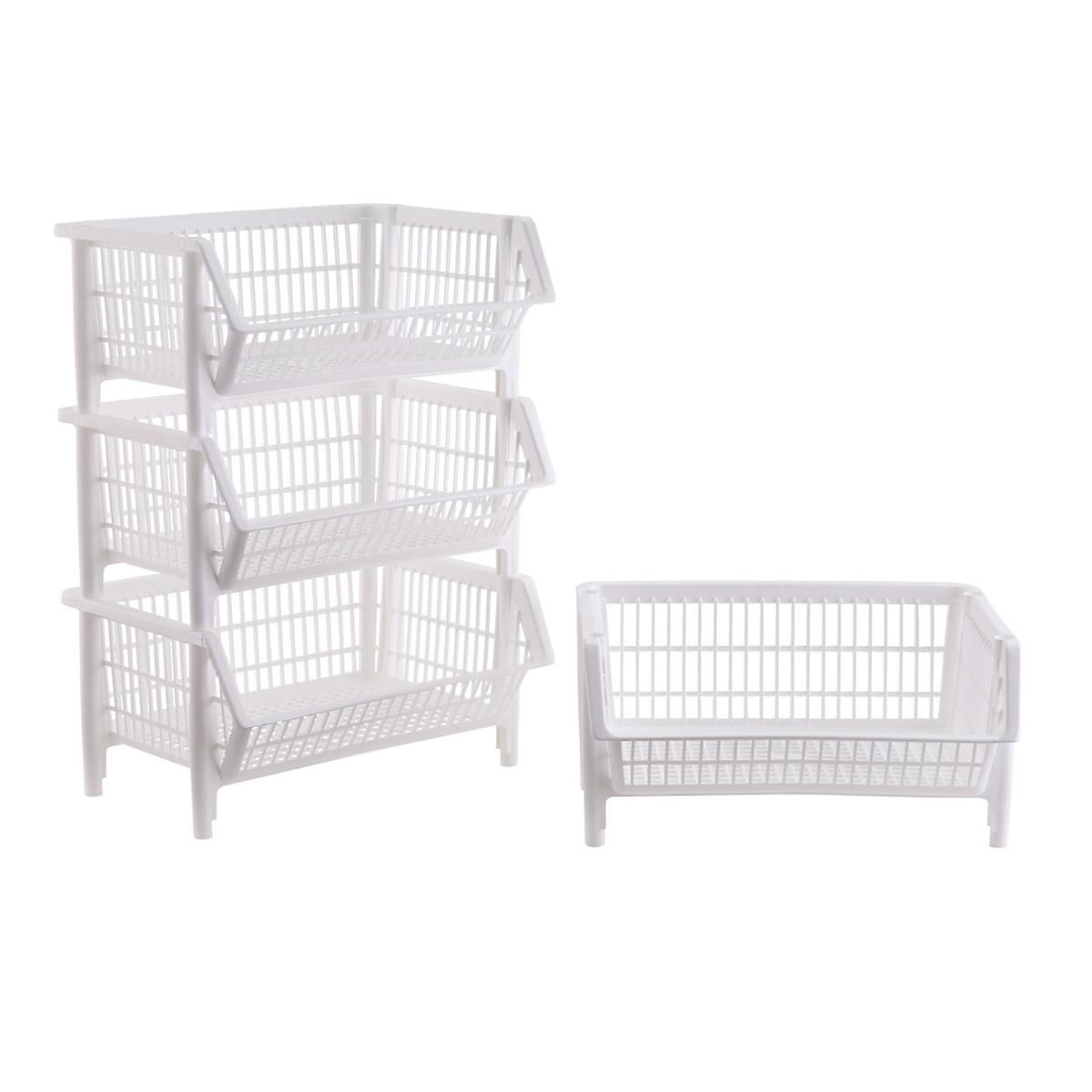 Case of 4 Our Basic Stack Baskets White | The Container Store