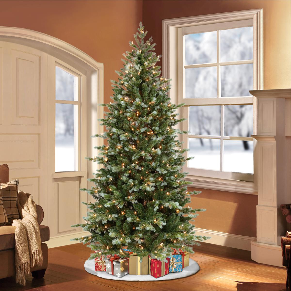 Puleo International Pre-Lit 6.5' Artificial Spruce Tree, Blue/Green | HSN