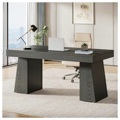 55-Inch Mid-Century Modern Executive Desk with Double Trapezoid Base, Stylish Home Office Workstation and Conference Table | Wayfair North America