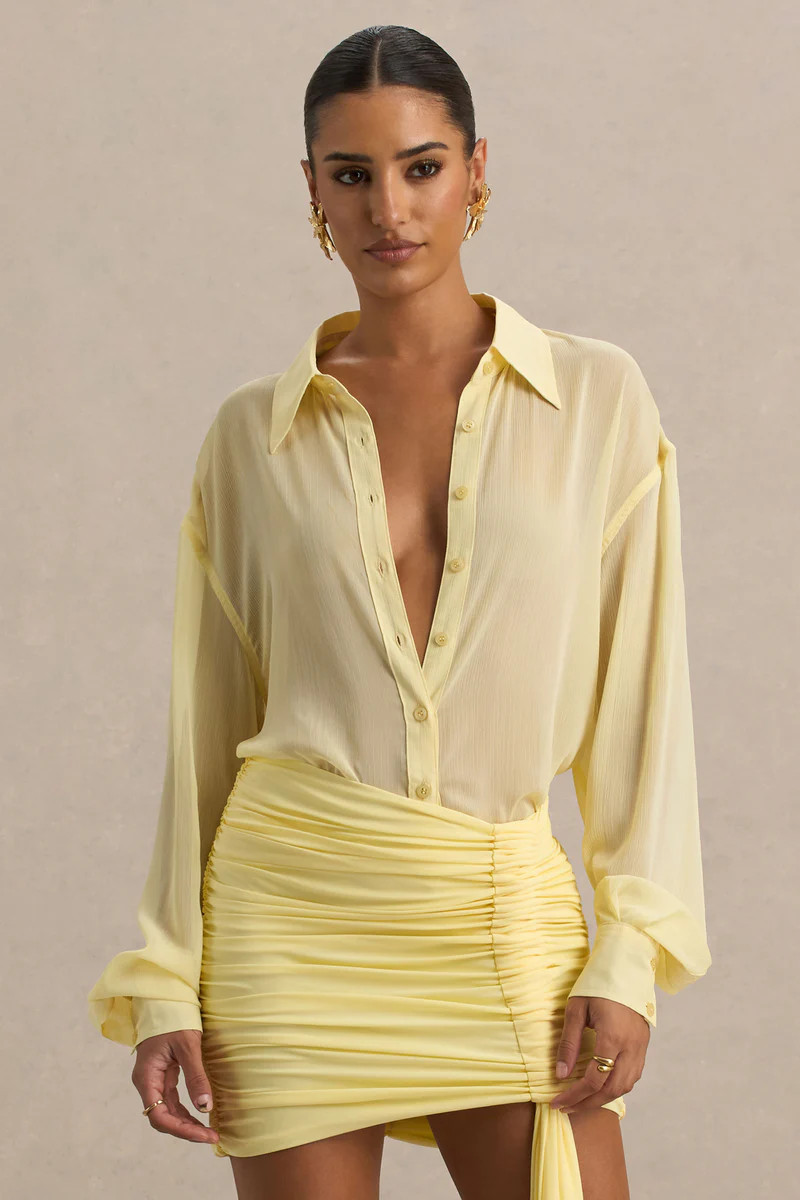 Zinna | Lemon Plunge-Neck Shirt | Club L London