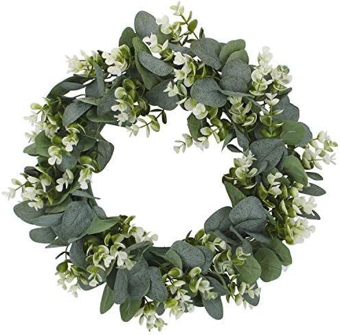Geboor 15'' Artificial Eucalyptus Wreath with Flowers Faux Green Leaves Eucalyptus Wreath for Fro... | Amazon (US)