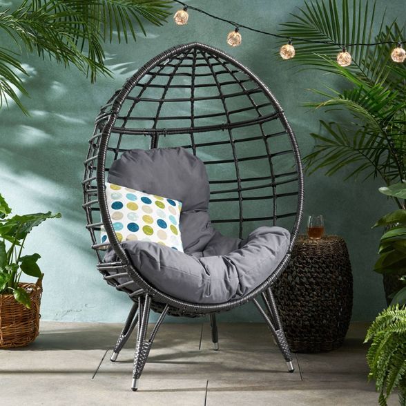 Santino Wicker Teardrop Chair Gray/Dark Gray - Christopher Knight Home | Target