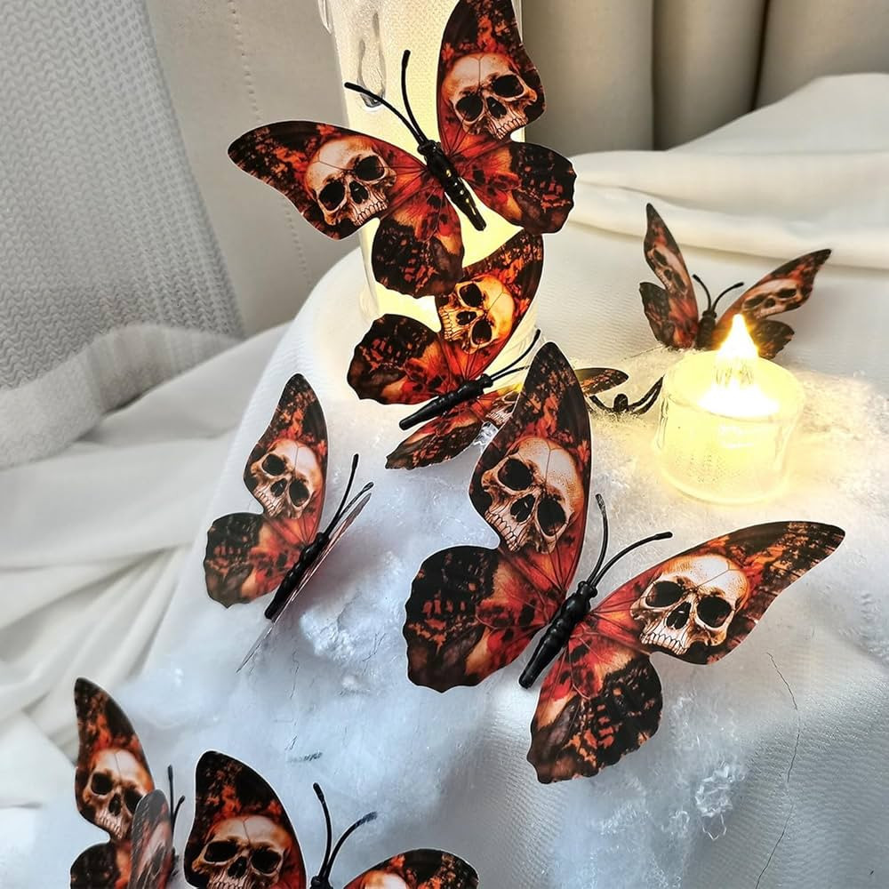 Halloween Butterfly Wall Sticker with Skull Design Butterfly Decorations Goth Halloween Wall Deco... | Amazon (US)