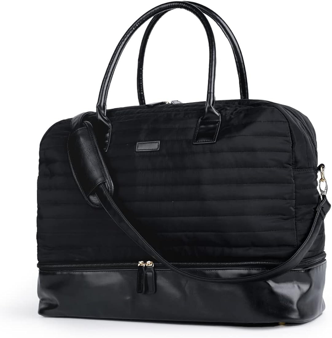 MyMealivos Canvas Weekender Bag, Overnight Travel Carry On Duffel with Shoe Pouch (Solid Black) | Amazon (US)