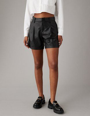 AE High-Waisted Baggy Vegan Leather Trouser Short | American Eagle Outfitters (US & CA)