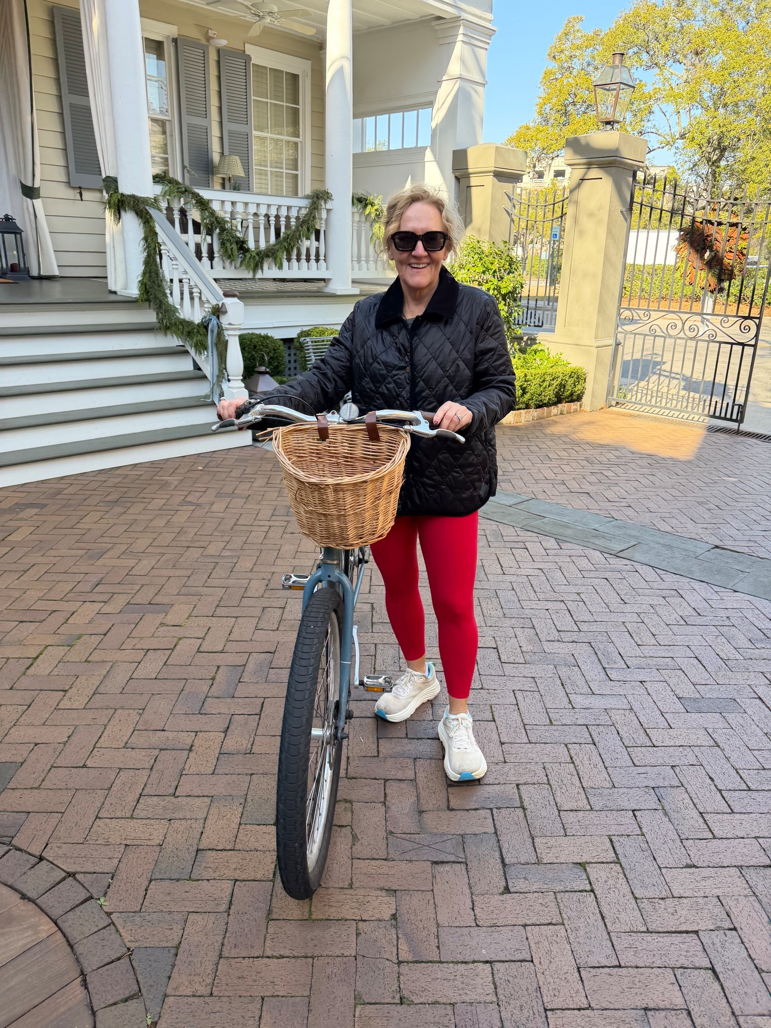 Favorite way to site see is running or on a bike! Did both in Charleston. 
Spanx leggings medium 
Athleta top size XLfor a loose fit 
Linking a few similar quilted jackets. This one is Barbour and I love it. Wearing a US 10/UK 14
Found my new hokas in blush pink!!

#LTKActive #LTKOver40 #LTKTravel