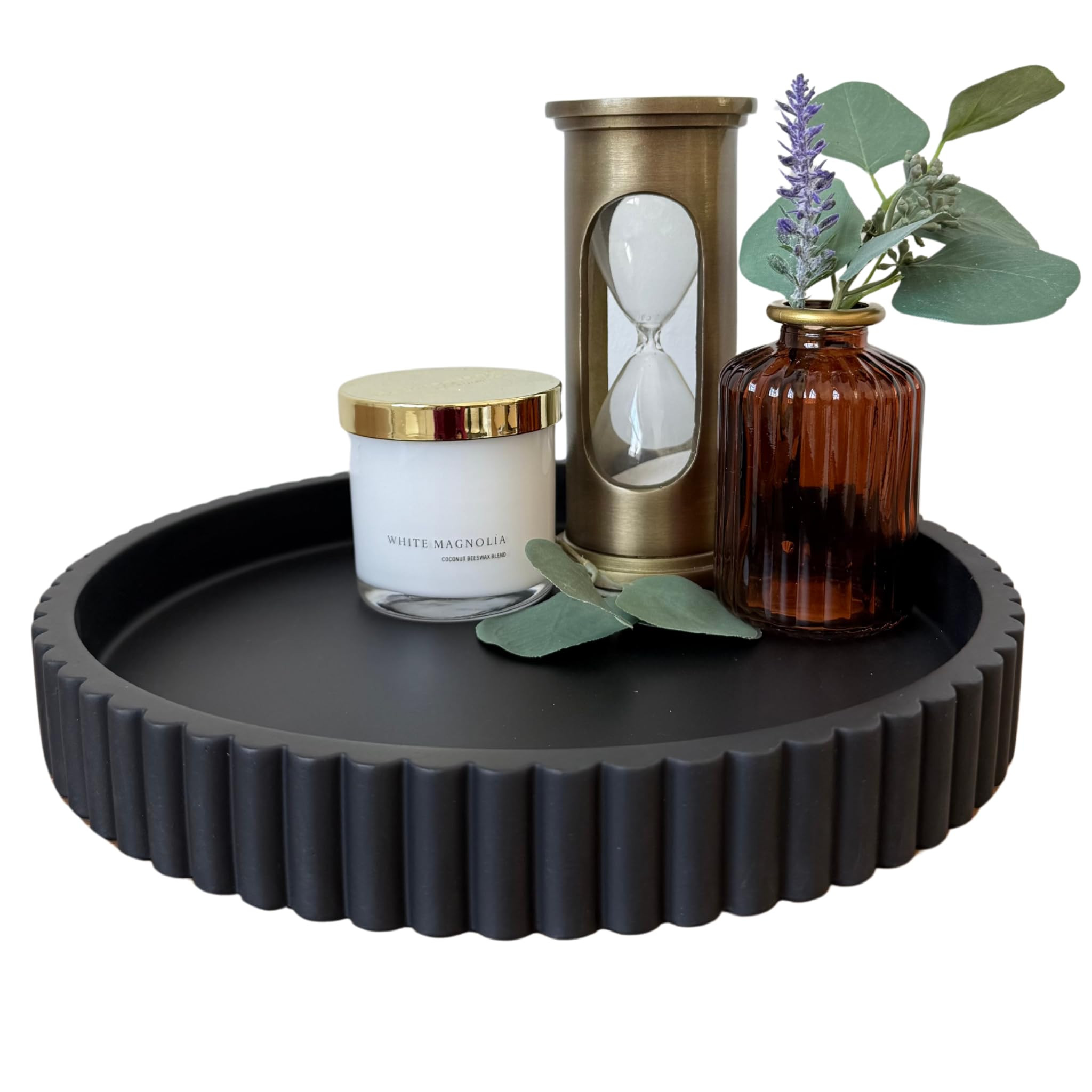 OAKOA Concrete Black Tray for Coffee Table - Round Black Decorative Tray for Table Decor - Bandej... | Amazon (US)