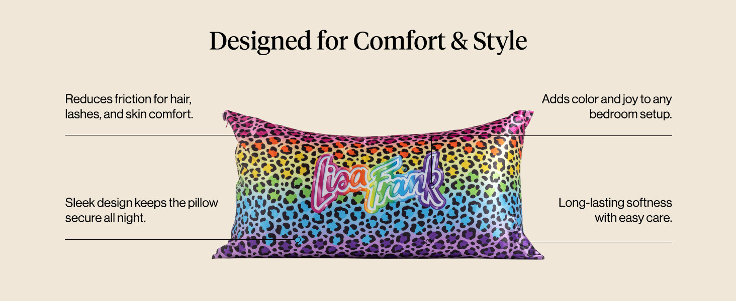 Lisa Frank x Kitsch Satin Pillowcase with Zipper for Hair & Skin - Softer Than Silk Pillow Cases,... | Amazon (US)