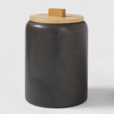 Large Stoneware Tilley Food Storage Canister with Wood Lid Black - Project 62™ | Target