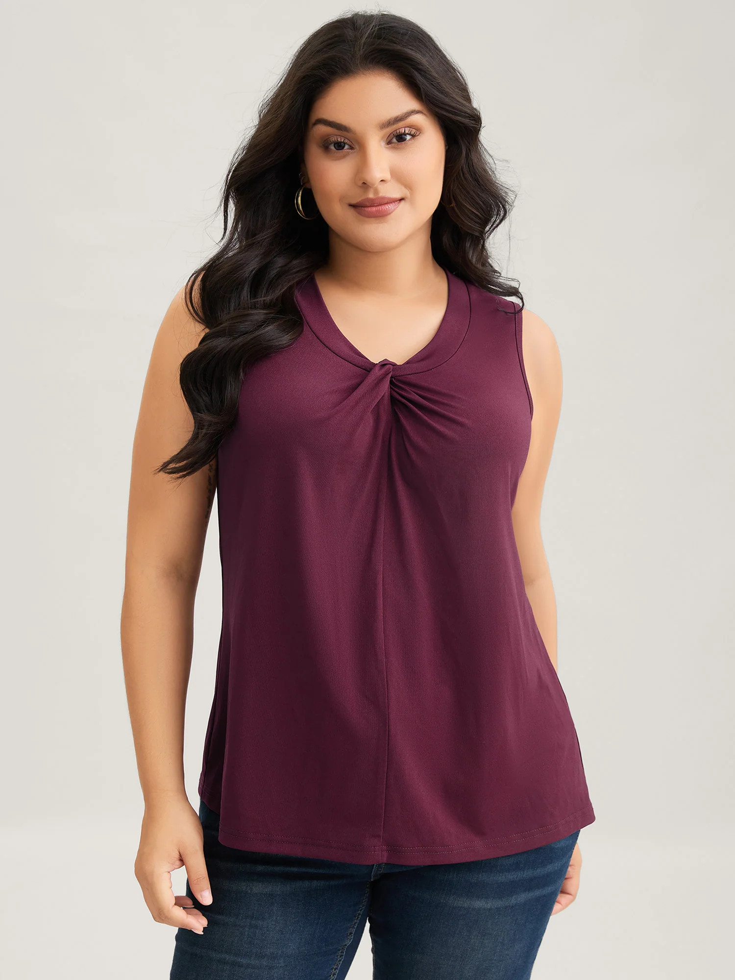 Solid Asymmetrical Neck Twist Front Tank Top | Bloomchic
