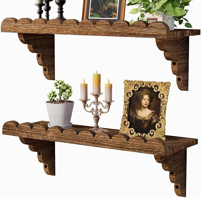 QsQueen Scalloped Wood Wall Shelf – 17 Inch Floating Shelf with Wood Brackets, Easy to Install ... | Amazon (US)