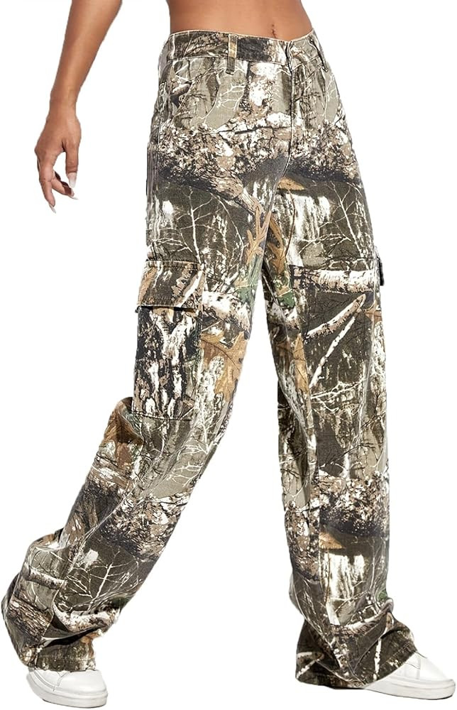 2024 Women's Camo Cargo Pants High Waisted Straight Wide Leg Baggy Camouflage Fashion Sweatpants ... | Amazon (US)