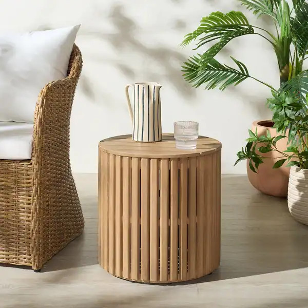 SAFAVIEH Couture Outdoor Patio Furniture Arielle Eucalyptus Wood Accent Table - 18"W x 18"D x 18"... | Bed Bath & Beyond