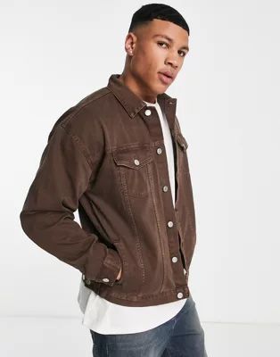 New Look oversized denim jacket in brown | ASOS (Global)
