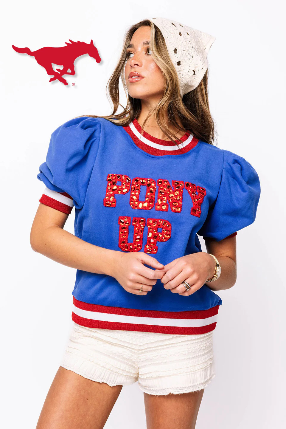 Licensed Royal & Red Poof Sleeve 'Pony Up' Short Sleeve Top | Queen of Sparkles