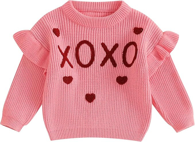 Toddler Girl Boys Valentine's Day Knit Sweater Long Sleeve Letter Love Heart Embroidery Pullover ... | Amazon (US)