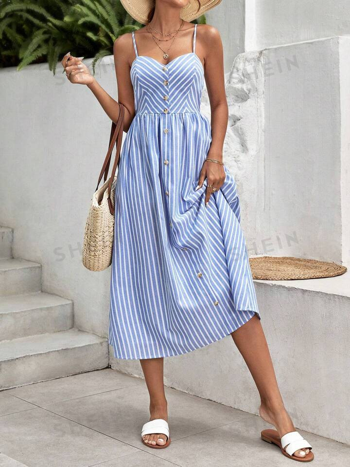 SHEIN Frenchy Striped Print Button Front Cami Dress | SHEIN EUR | SHEIN