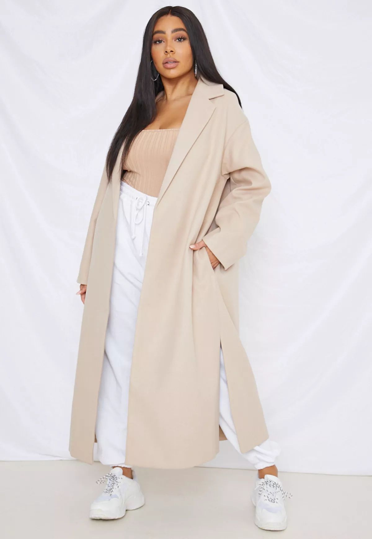 Missguided - Plus Size Camel Side Split Midaxi Coat | Missguided (US & CA)