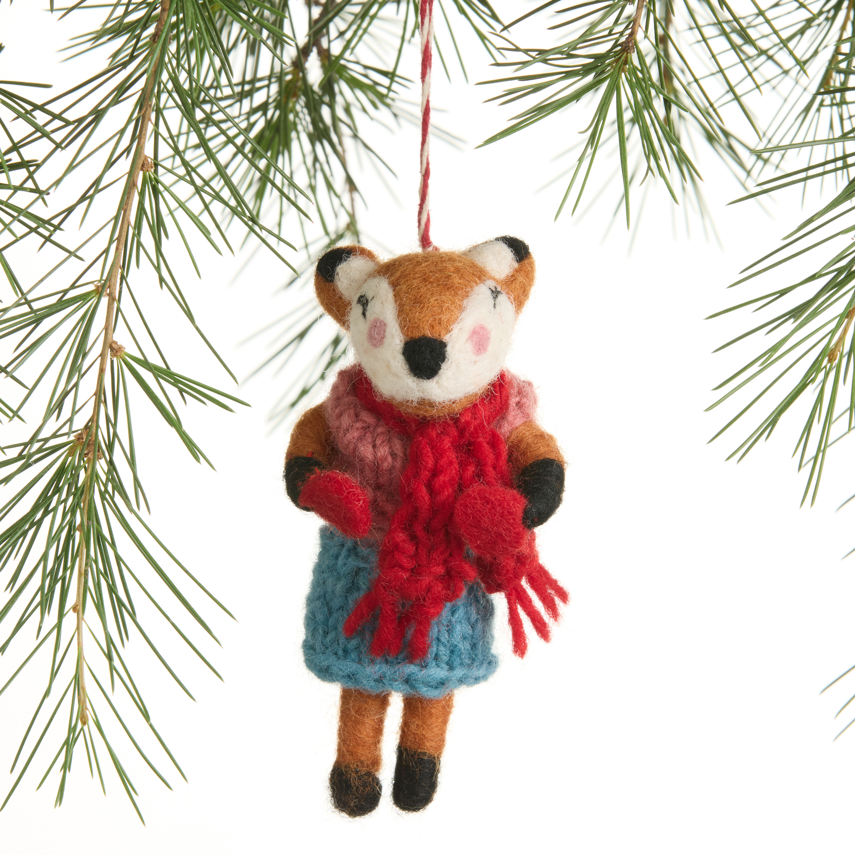 Wool Fox with Red Scarf Ornament | World Market