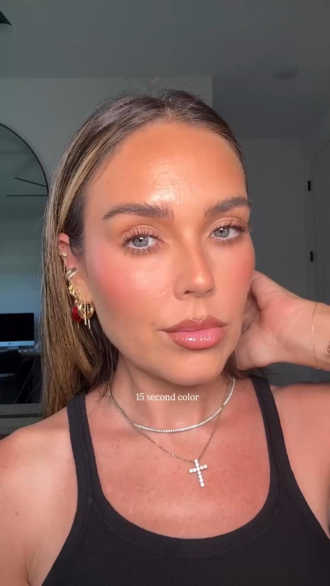 ❤️‍🔥 means it’s a Sephora sale pick 

Fyi I had on the @lawless conceal the deal foundation and although I like how thin it is (esp for full coverage), it’s a bit too matte for me and makes me look 100 by the end of the day. Also had on @saiebeauty bronzer in Amalfi. 

Products 
@hauslabs haus labs blush in dragon fruit daze. 
@givenchybeauty Givenchy prisme libre highlighter in rosy gold. 
@urbandecaycosmetics all nighter setting spray. 
@hudabeauty Huda pressed powder in cherry blossom cake (❤️‍🔥). 
@yslbeauty ysl all nighter bronzer in 02 dune (❤️‍🔥). 
@charlottetilbury lip cheat lip liner in iconic nude (❤️‍🔥). 
@lawless forget the filler lip gloss in strawberry popsicle. 

I love this song 🎵 forever