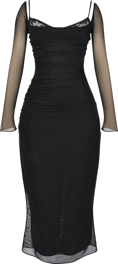 HOUSE OF CB Katrina Lace Mesh Long Sleeve Gown | Nordstrom | Nordstrom