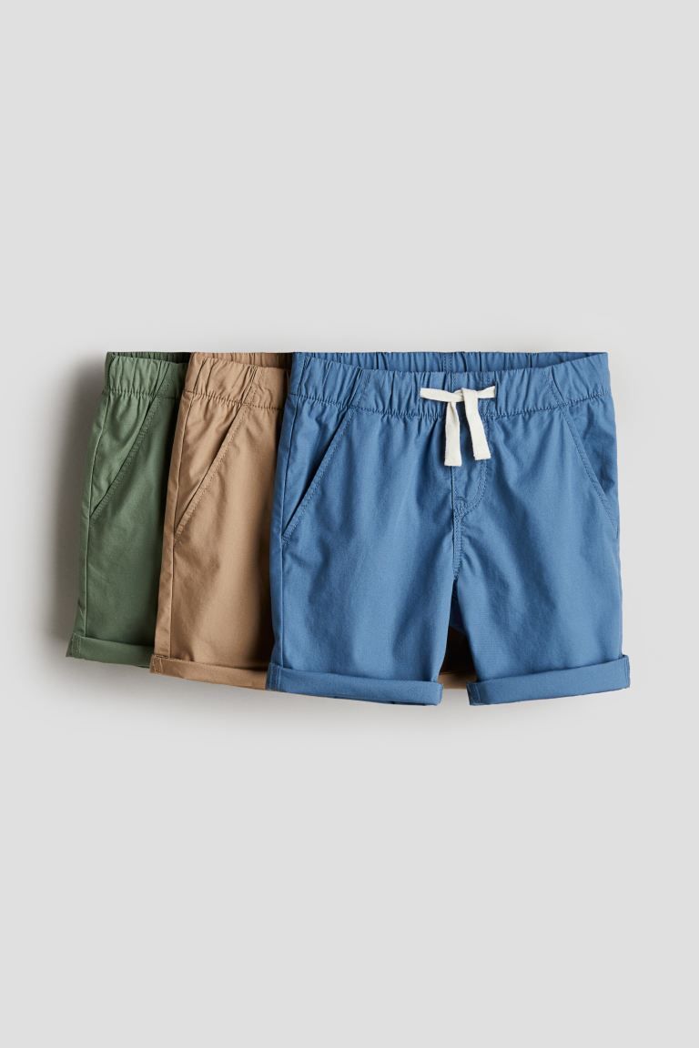 3-pack Cotton Shorts - Regular waist - Short - Blue/khaki green - Kids | H&M US | H&M (US + CA)