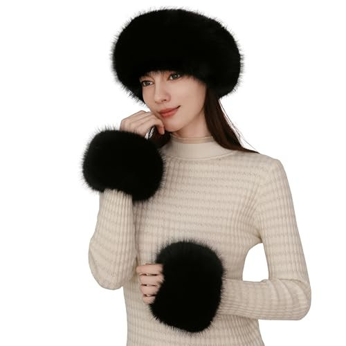 Faux Fox Fur Scarf Set - Soft Fluffy Headband & Arm Warmers(Faux Fur Cuff) - Winter Women's Accessories, 2-Piece/3-Piece (2pc Black, One Size) | Amazon (US)