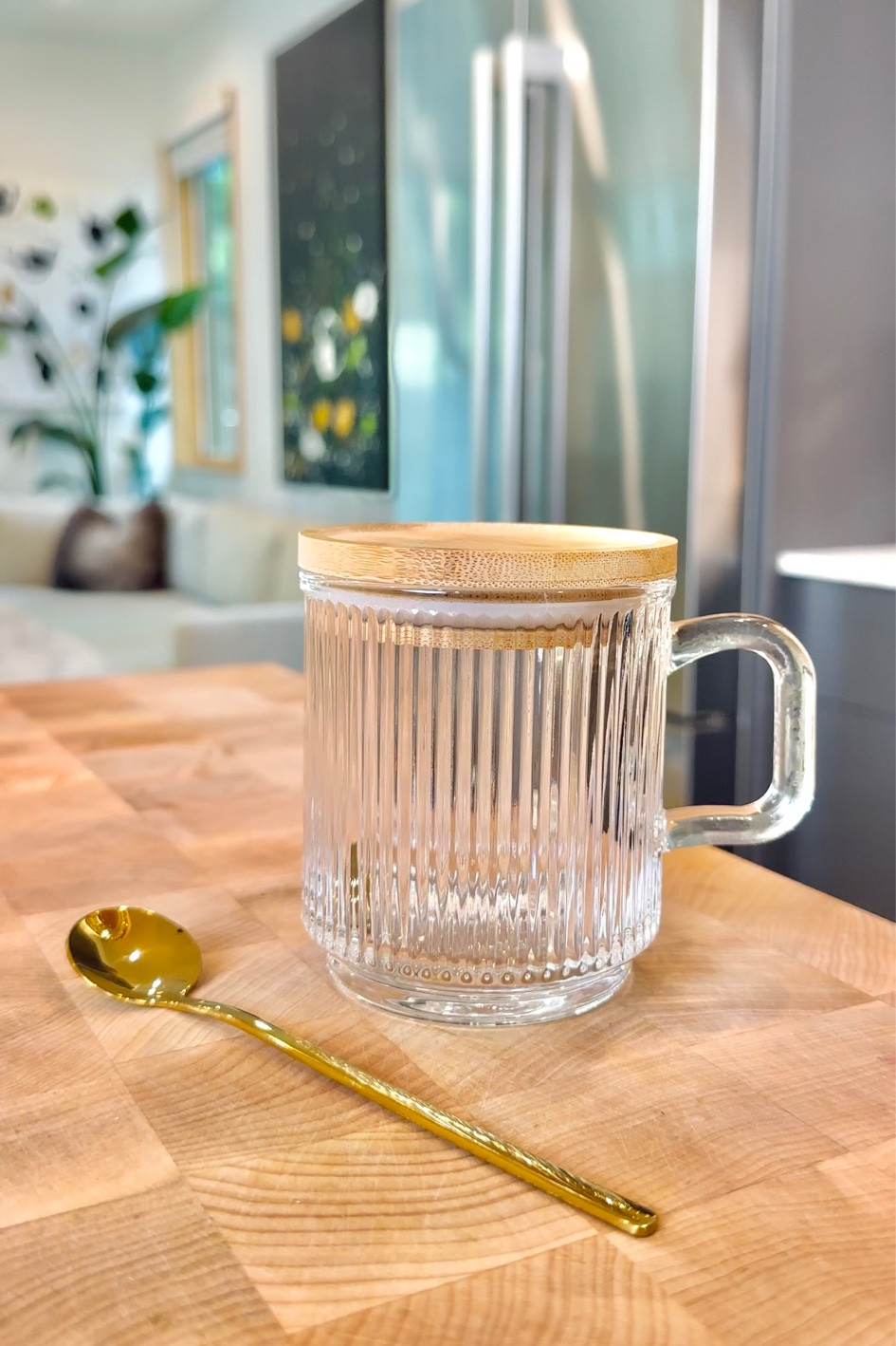 Glass mug with lid and gold spoon! I use these for chia puddings 

#LTKunder50 #LTKhome
