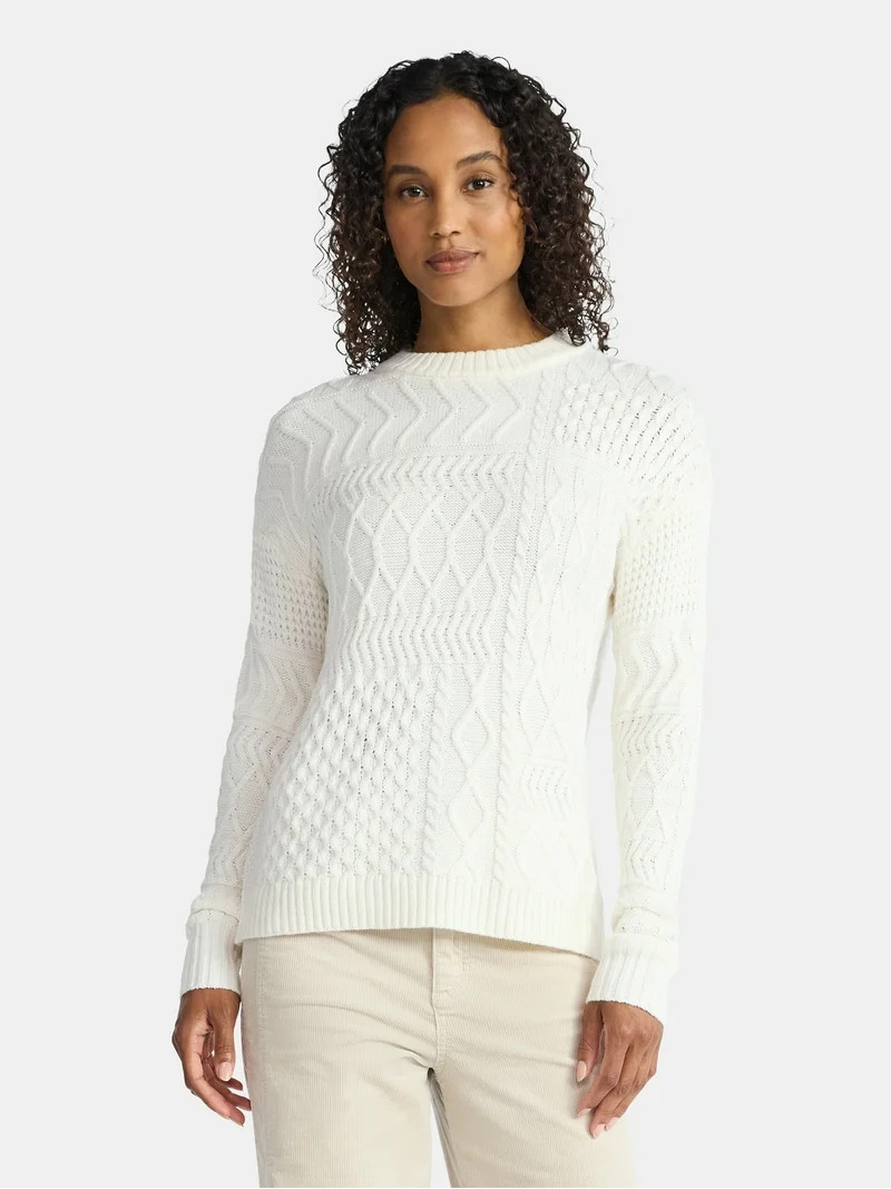 Time and Tru Women’s and Women’s Plus Mixed Stitch Sweater, Midweight, Sizes XS-4X | Walmart (US)