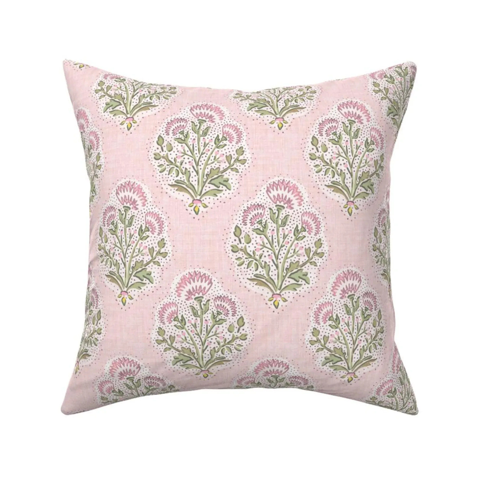 Woodblock Bloom Pillow Pink and Sage | Etsy (Global)