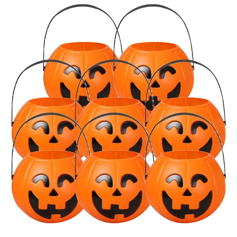 8PCs Halloween Pumpkin Bucket, Small Pumpkin Trick Or Treat Candy Basket With Handle Plastic Pump... | Walmart (US)